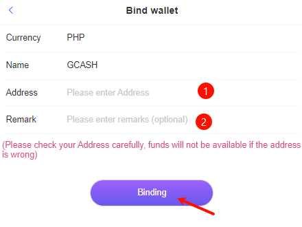 GCASH Bind wallet