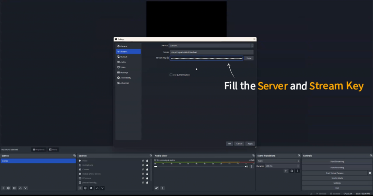 fill the server and stream key